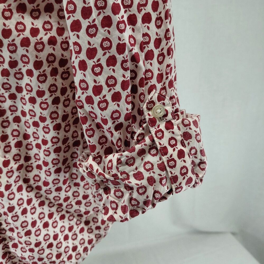 Talbots Apple Print Rolled LS Sleeve Button Down Blouse Red Size 16 - Picture 4 of 10